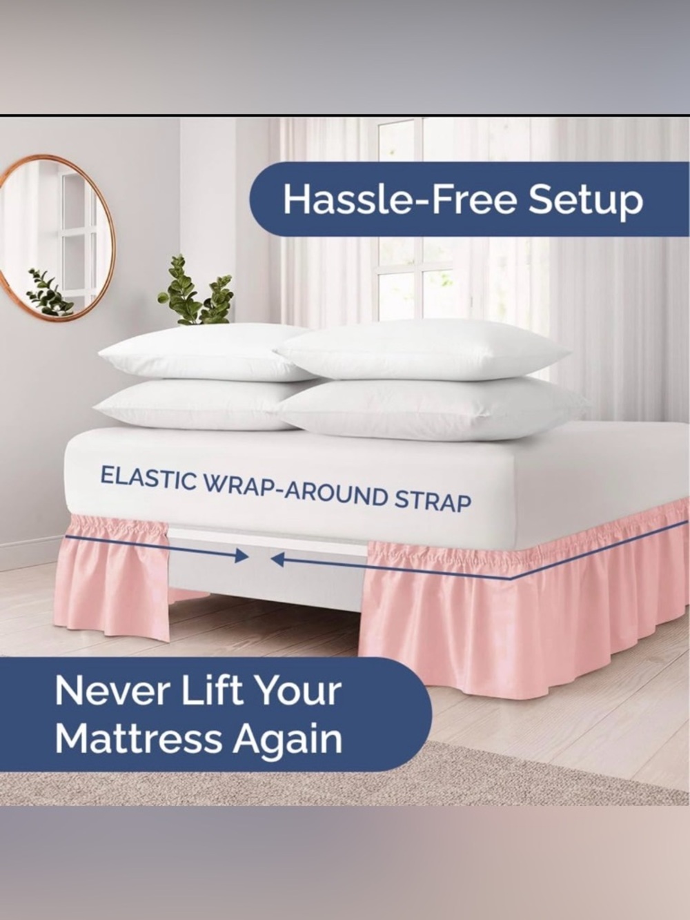 Elastic Wrap-Around Bed Skirt - Pink